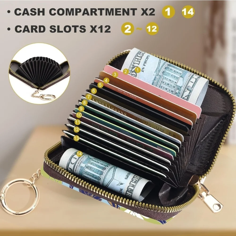 Floral Zipper Wallet with Keychain